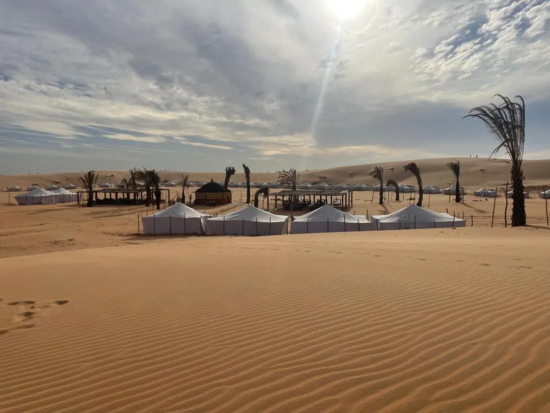 Wide view of the Lompoul desert camp